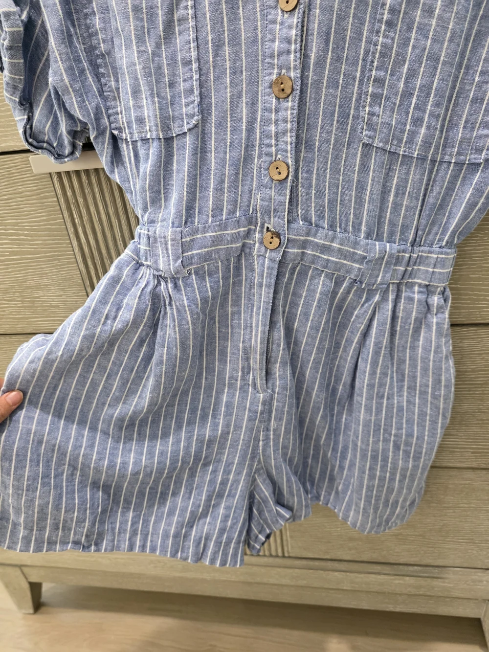 Zara Blue & White Striped Linen Blend Romper | XS